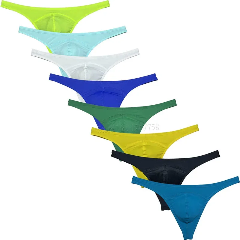 

Men's Solid Spandex Bikini Thong Male Pouch Tangas Underwear Classical T-back Jockstrap Men