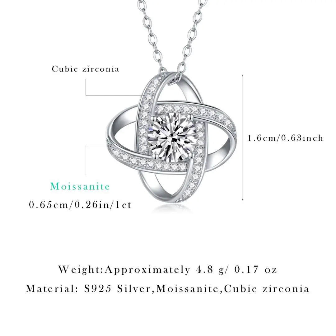 مويسانيتي ضياء 6.5 مللي متر 1.0CT امرأة قلادة الفضة قلادة للنساء سلاسل حفلة الزفاف غرامة مجوهرات 925 الاسترليني قلادة فضية