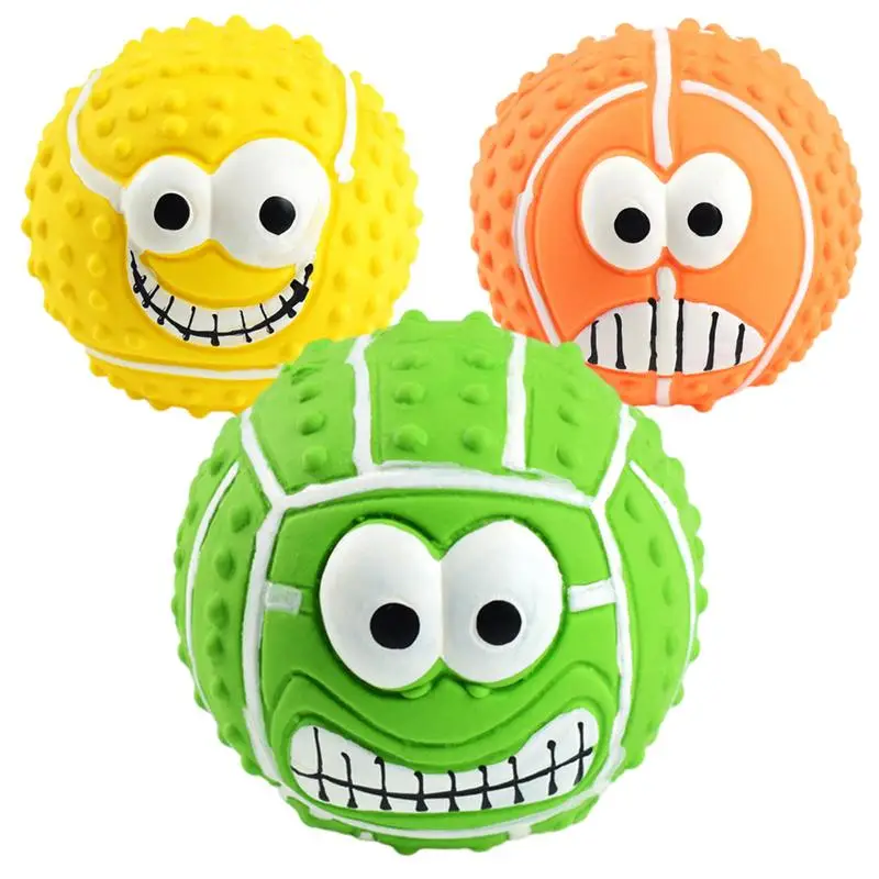 Latex Face Ball Dog Toy Squeaky Latex Face Balls for Dogs Funny Bouncy Chewing Faceballs Dog Puppy Toy for Small Medium Dogs