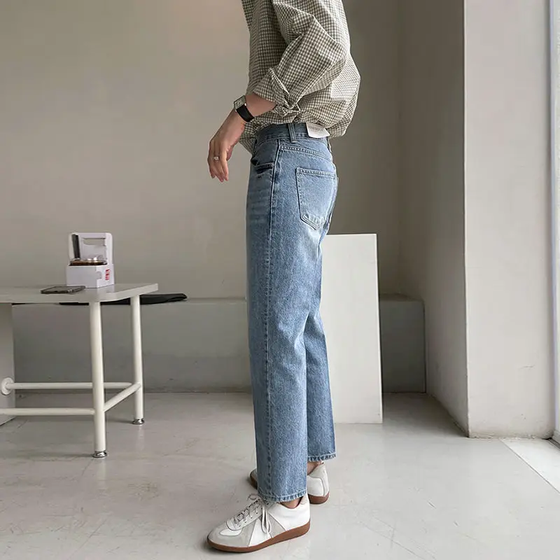 Calça jeans masculina com comprimento do tornozelo de algodão stretch, calça jeans fina, casual de streetwear, marca coreana de alta qualidade, verão, H23