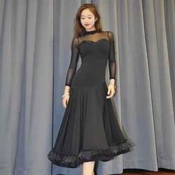 2024 New Ballroom Dance Black Long Dress Women Waltz Dance Clothing Practice Performance Dress Adult Latin Dance Dress DNV21970