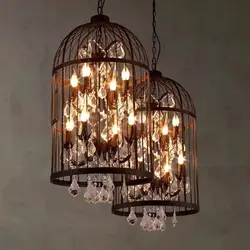 American Crystal Rust Iron Birdcage Chandelier led Retro Industrial lamp Art Clothing Store hotel Restaurant Bar suspension Lamp