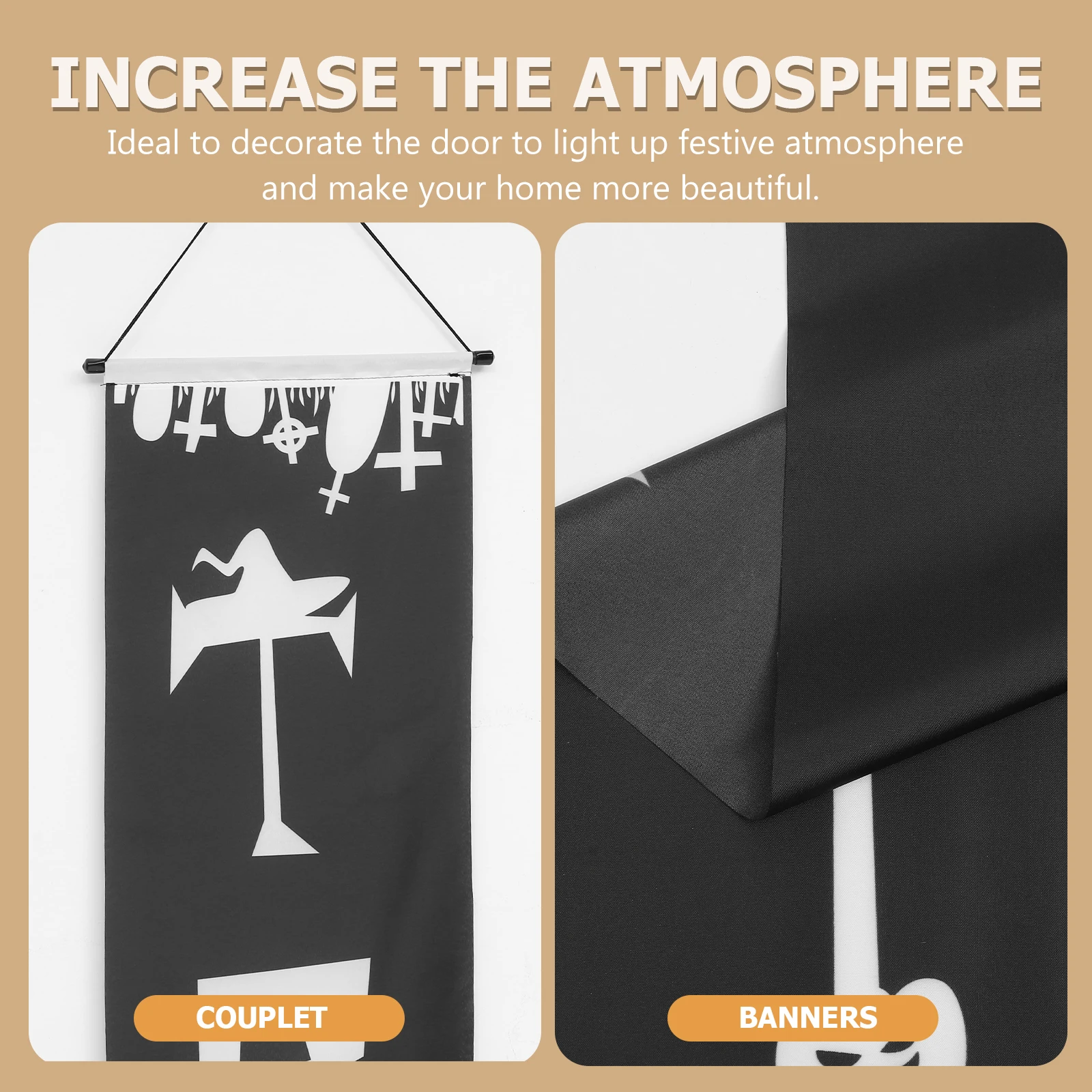 

1 Pair Halloween Door Couplets Decorations Porch Backdrop Cloth Premium Polyester Festive Party Home Decoration Gift For