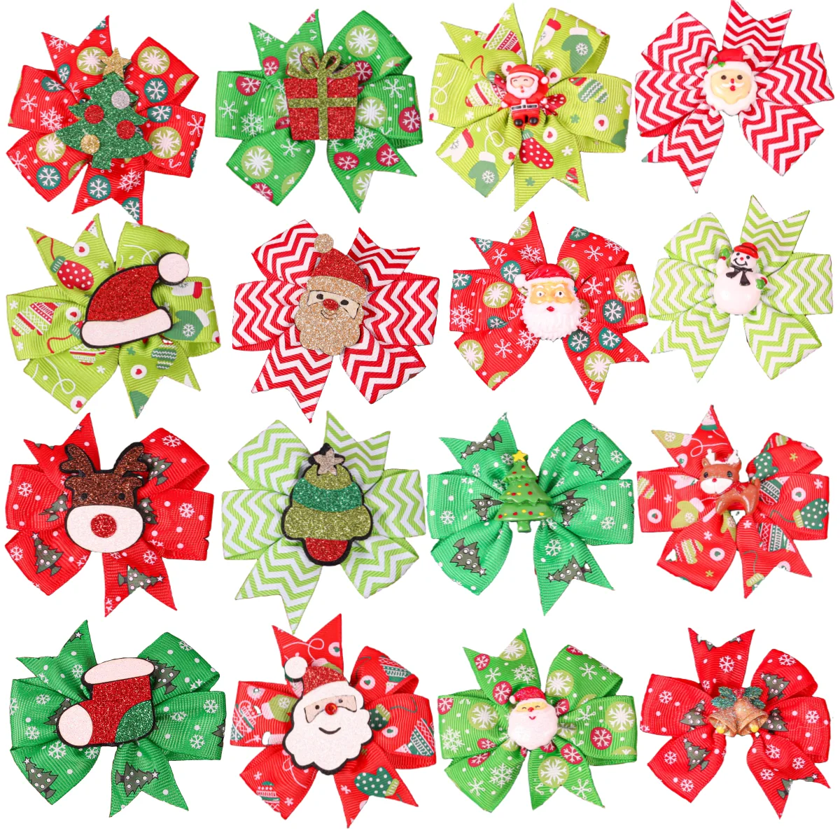 8/16 Stück Weihnachts-Band-Schleifen-Clips für Mädchen, Weihnachten, Weihnachtsmann, Haarschleifen, Haarspangen, Kinder-Haarnadeln, Weihnachts-Haar-Accessoires