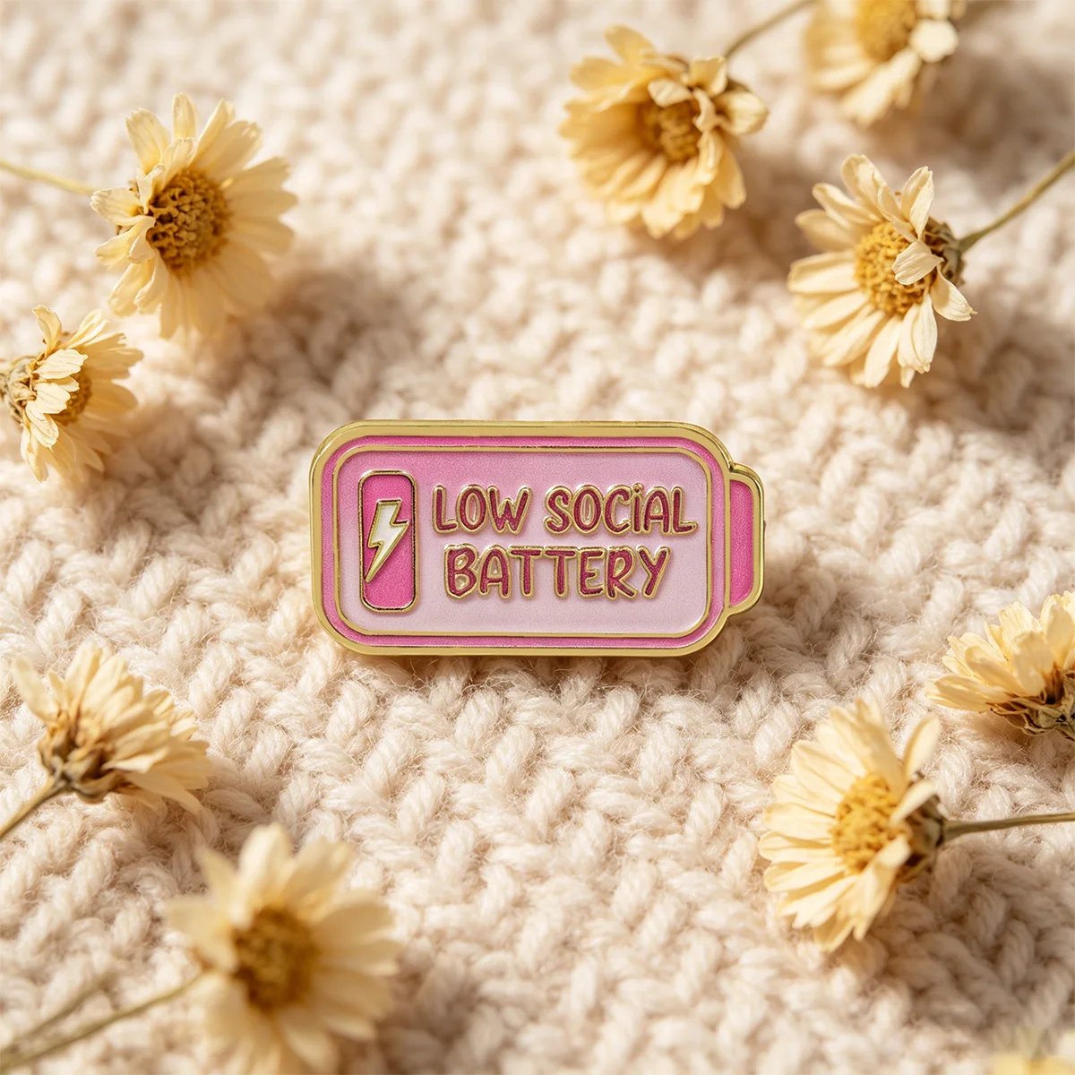 Social Quotes Enamel Pin LOW SOCIAL BATTERY Brooch Lapel Pins Badge on Backpack Clothing Accessories Fashion Jewelry Gifts - view 5