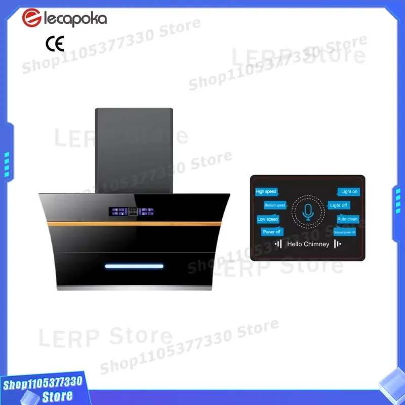 90cm Smart Range Hood Wall Mounted Kitchen Extractor Fan with Touch Gesture Voice Control CE Certified Flue Ventilation