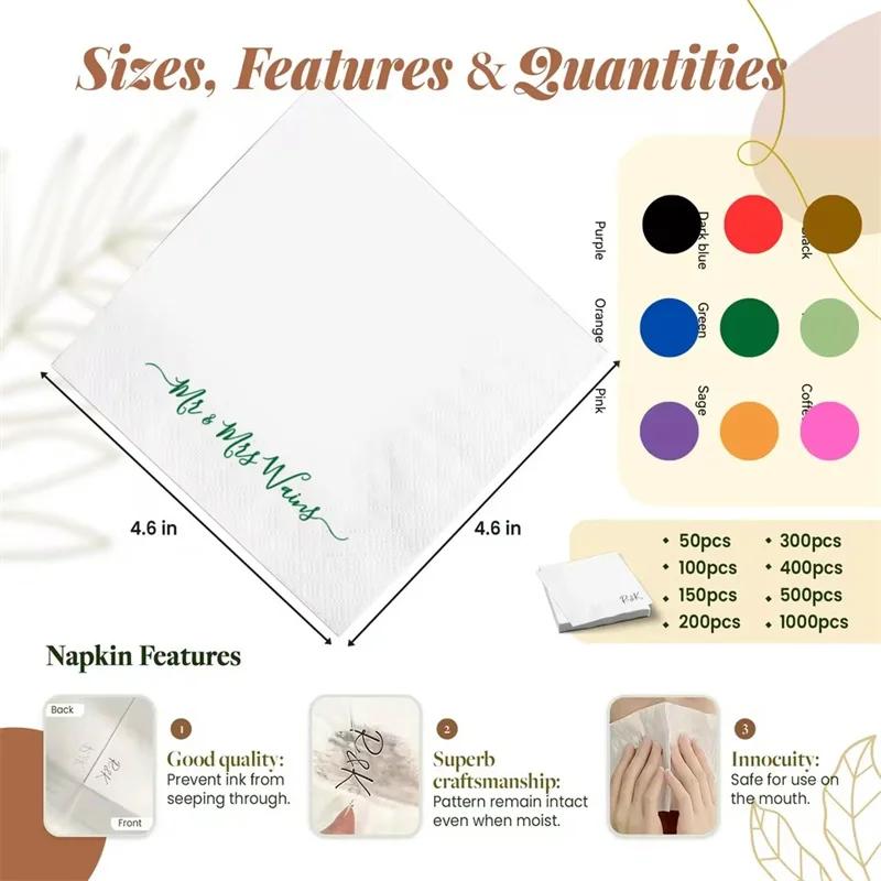 

Персонализированные свадебные бумажные салфетки 50-500 шт. салфетки с монограммой на заказ для свадебного коктейля, юбилея, декор