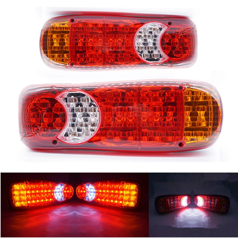 1PAIR Waterproof 46 LED Taillights 12V Trailer Truck Lorry Stop Rear Tail Light Auto Car Signal Lamp Caution Indicator Fog Light