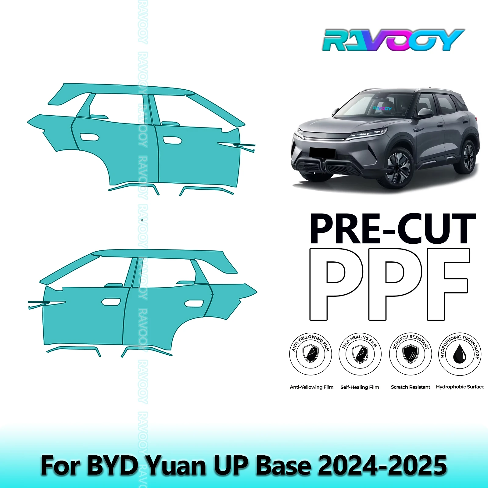 

For BYD Yuan UP Base 2024-2025 8.5mil Clear Matte Pre-Cut PPF Door & A/B Pillar Kit TPU Paint Protection Film Set