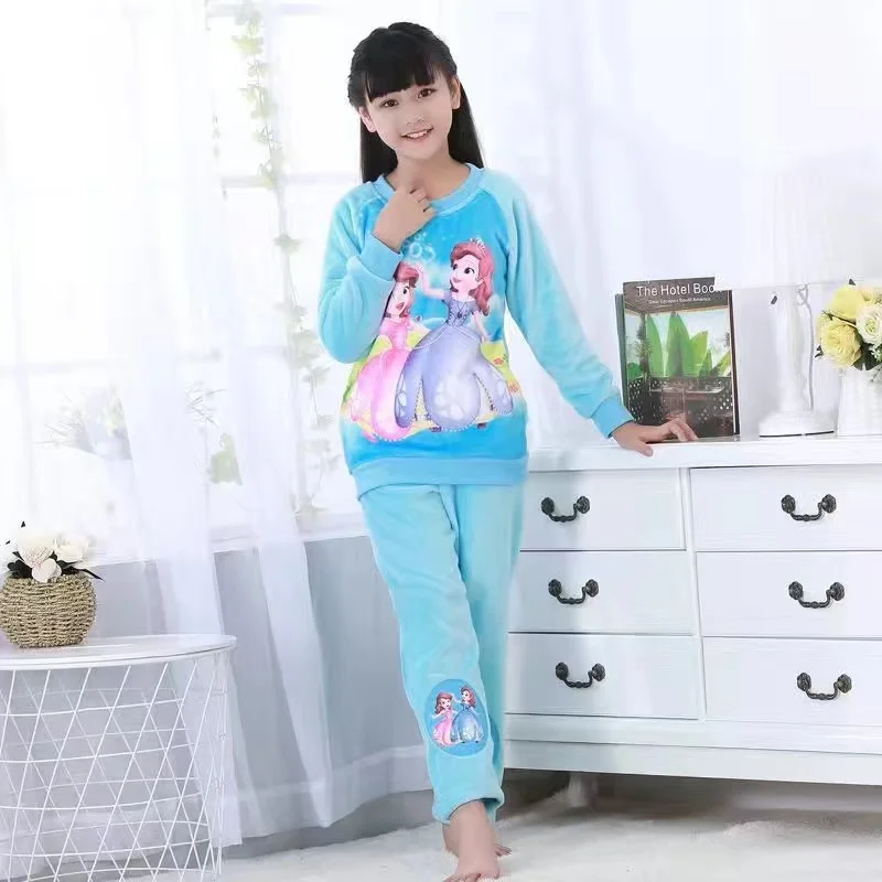 Autumn Winter Baby Girls Pajamas Cartoon Frozen Anna Elsa Sofia Clothing Set Kid Long Sleeve Home Sleepwear Children Nightgown