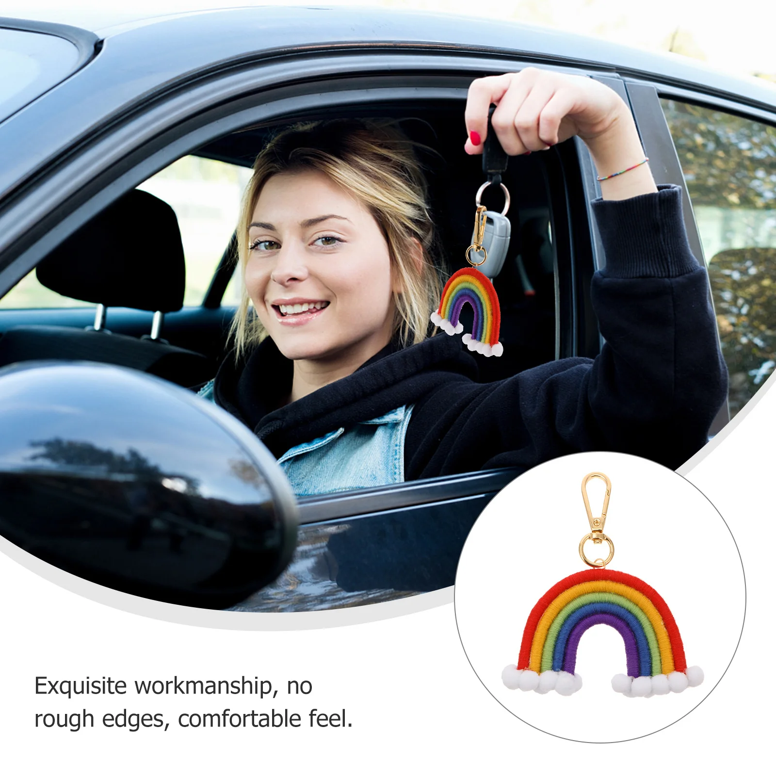 

Car Decor Pendant Rainbow Style Key Ring Creative Bag Hanging Ornament Hand-Woven Key Holder Unique Photography Props