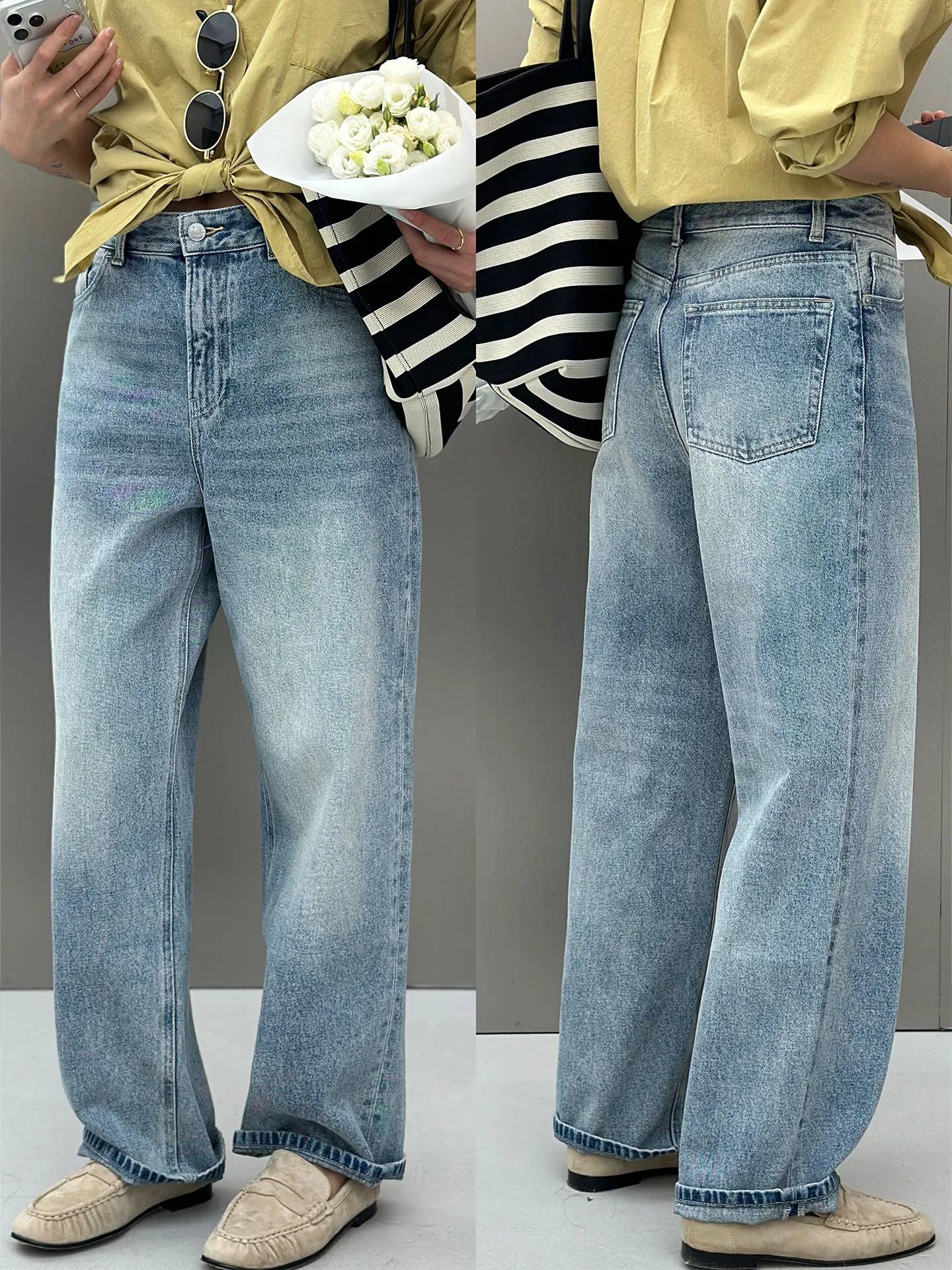 

Vintage High Waist Straight Leg Jeans Faded Cotton Blend Casual All Season Ladies Jeans BodhlCat Brand Fashionable Slimming