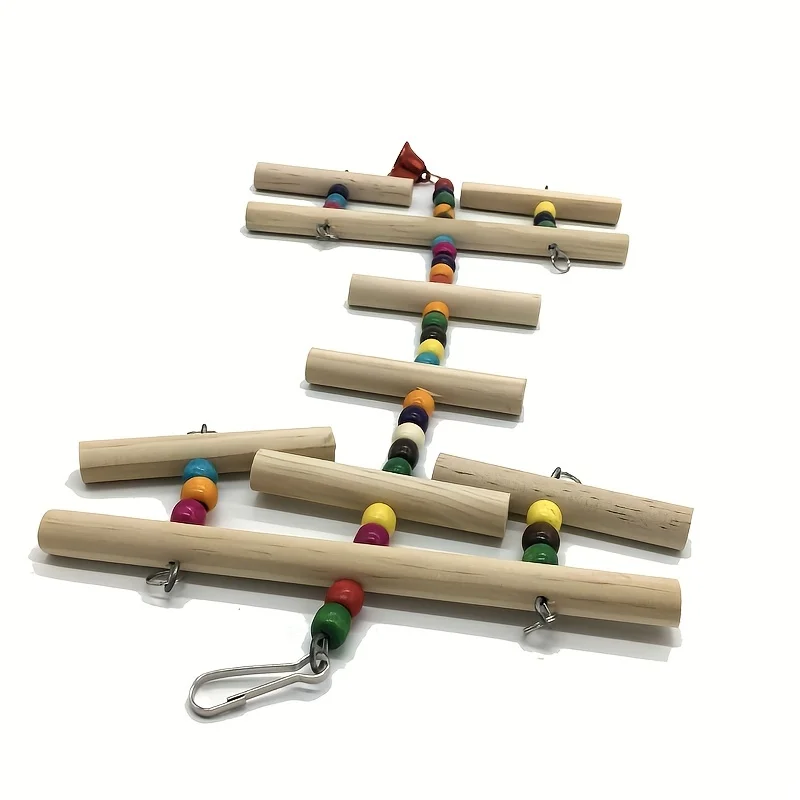 Parrot Swinging Ladder Toy Bird Toy Colorful Wooden Bells and Beads Perfect Love Bird Bells and Beads Colors Are Random