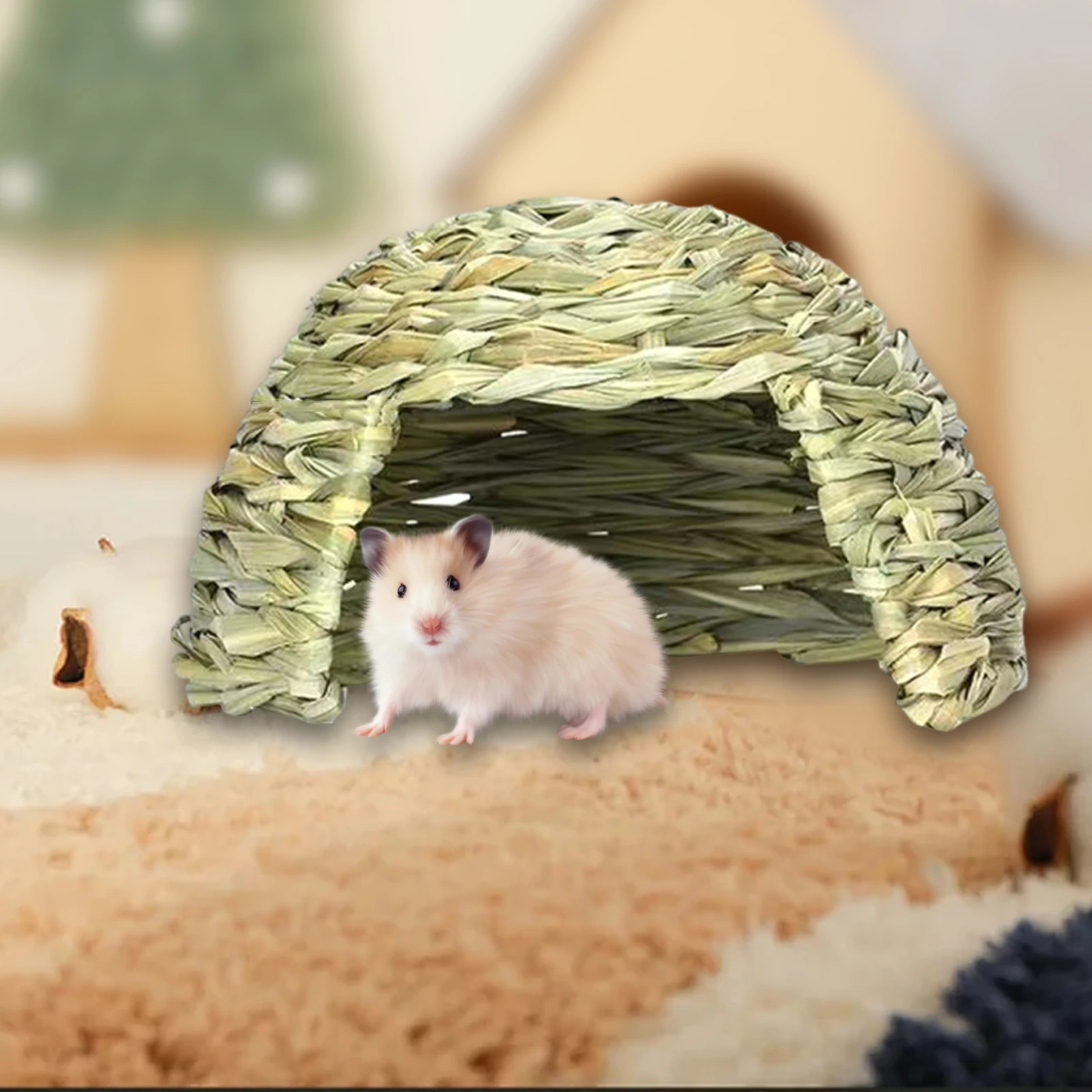 Grass House for Rabbit Comfortable Playhouse Rabbit Grass Bed Bunny Grass Tunnel for Chinchilla Ferret Hamster Play and Sleep