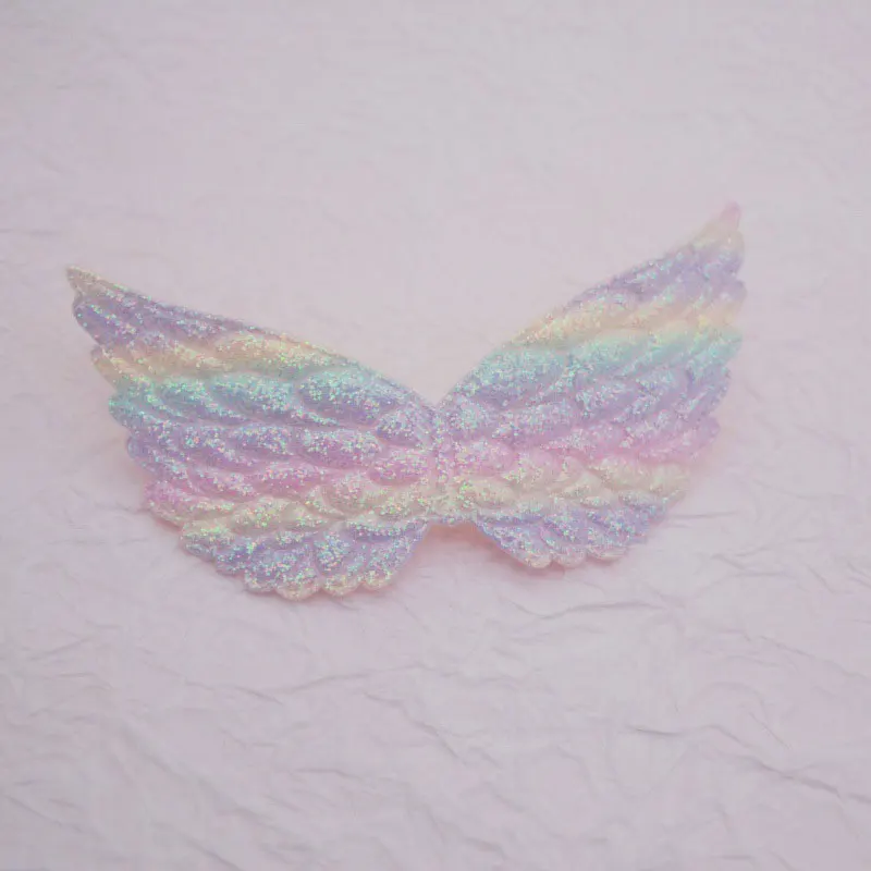 20 Stück glitzernde, glänzende, farbverlaufende, große Engelsflügel-Applikationen mit Polsterung für Haarspangen, Kleidung, Schuhe, Hüte, dekorative Accessoires, Aufnäher – Detail 7