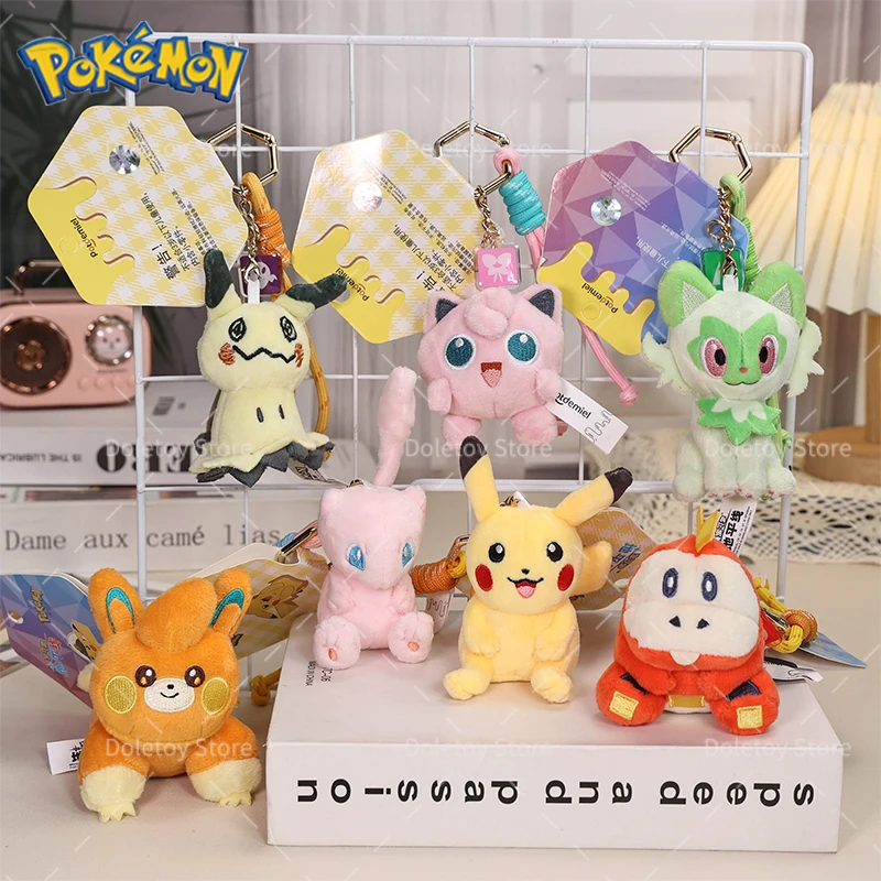 New Pokemon Plush Keychain Cartoon Toys Pikachu Eevee Sprigatito Mew Gengar Jigglypuff Soft Stuffed Doll Kids Birthday Gift