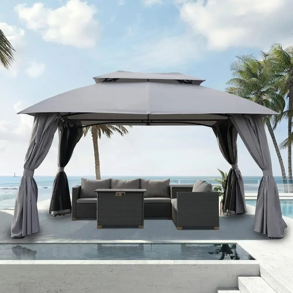 Double Roof Gazebo with UV Protection, Privacy Curtains, and Netting for Outdoor Spaces
