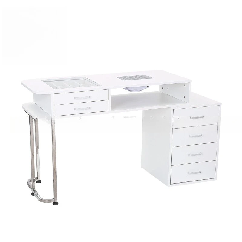 Double-layer manicure table with built-in vacuum cleaner, including hand rest 12 compartments of storage