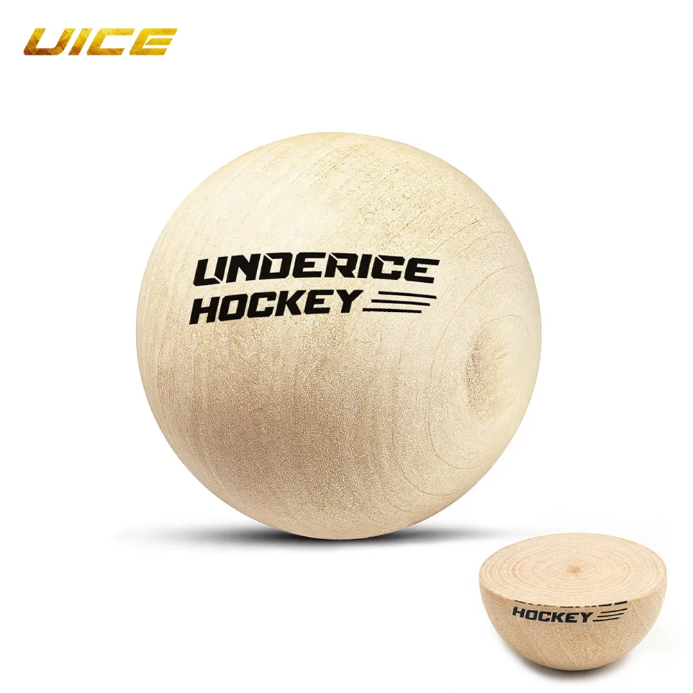 UICE 1개 아이스 하키 우드 볼 50mm 하드우드 무반발 플로어볼 훈련 장비 팀 하키 전문 훈련 볼