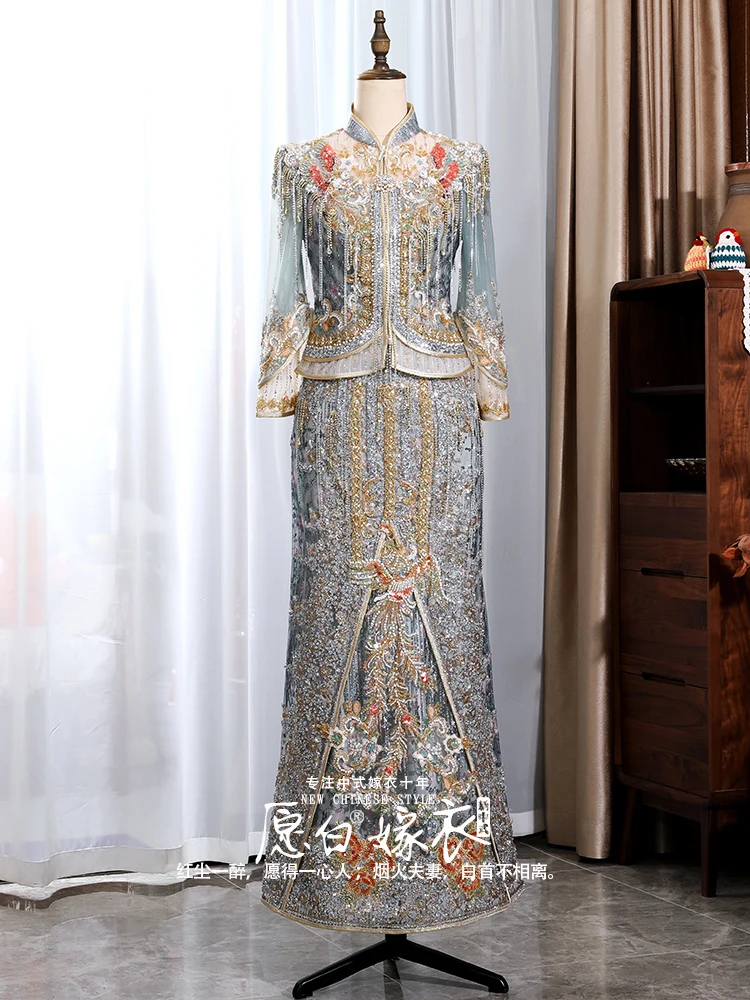 

Летнее сетчатое платье Xiuhe 2024, новый свадебный китайский тост