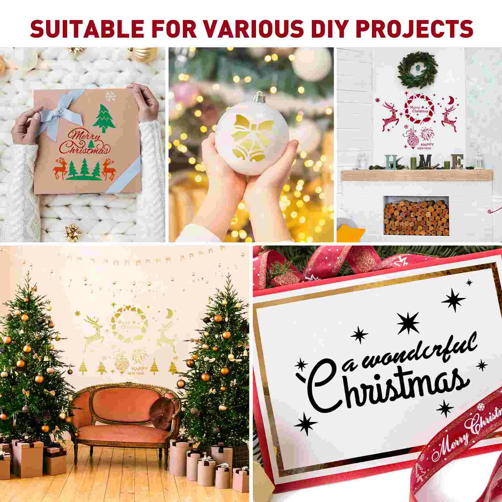 Pattern Stencil Decor Christmas Drawing Stencils Painting Templates Child for Card Making