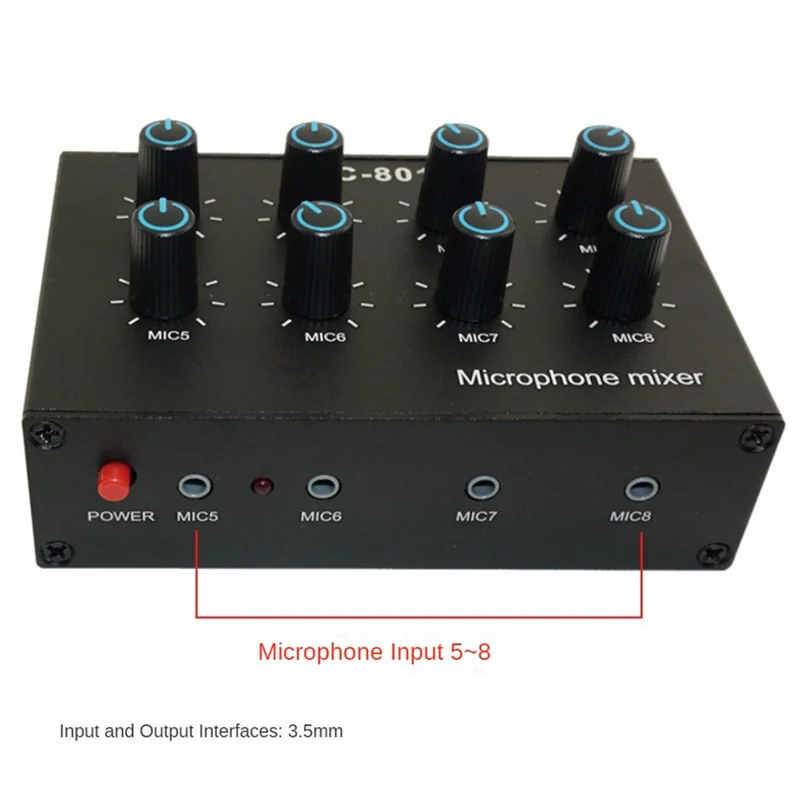X12A-MC-801 Condenser Microphone Expander 8 Channel 3.5Mm Microphone Mixer Multi-Channel Input Expander Hub