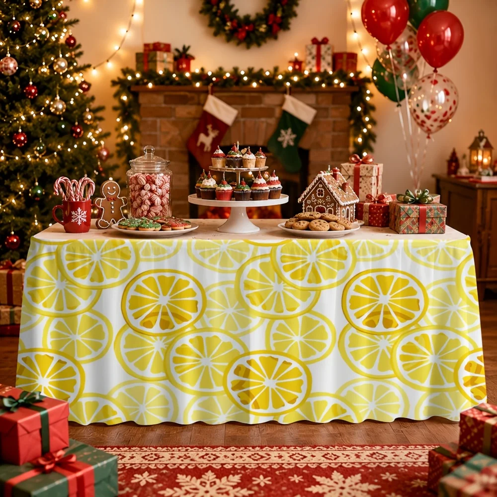 One piece of table skirt with lemon slice pattern tablecloth table skirt.