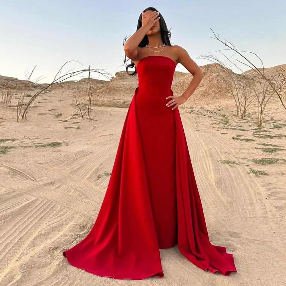 

Classic Birthday Party Dresses Jersey Sheath/Column Valentine's Day Gown Red Strapless Cloak 2025 Evening Dress Long