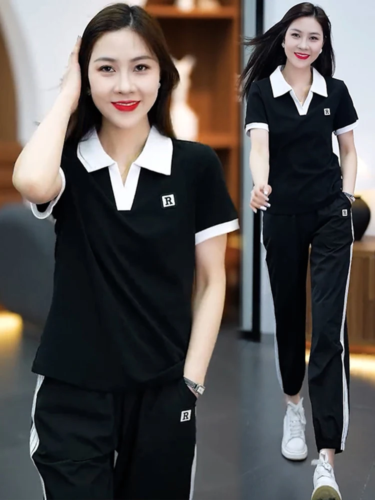 Set di abbigliamento sportivo da donna in puro cotone Casual sciolto ort Sve Suite in due pezzi Faionable Summer 2025 Taglia piccola amichevole