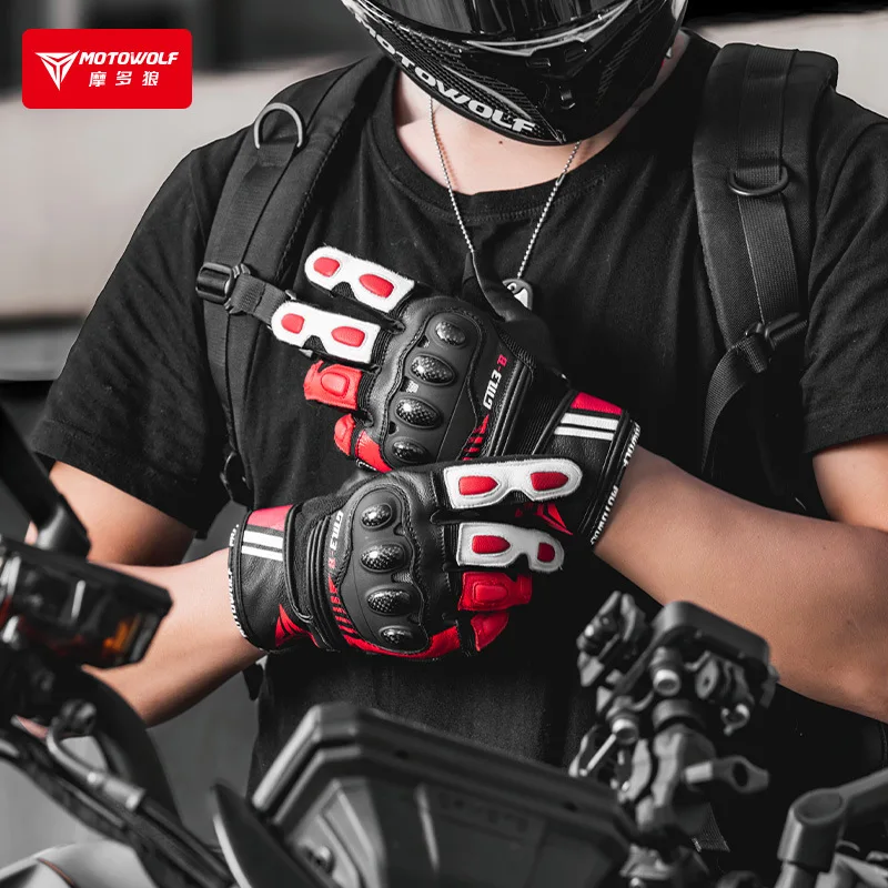 

Unisex Breathable Motorcycle Powersport Carbon fiber Gloves Genuine Leather Equipments Touchscreen Off-Road Glove Summer Items