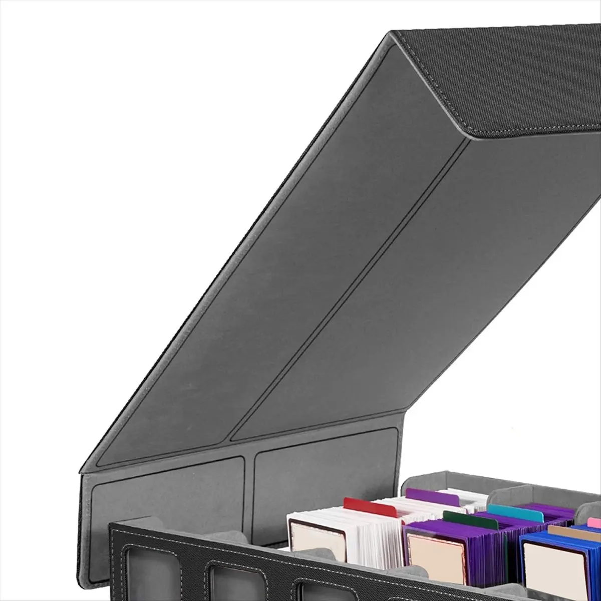 ABJX Trading Card Storage Box with Window, 5-Row Deck Case with Removable Lid,Card Deck Box for Game Sports Card Black+Gray DROP