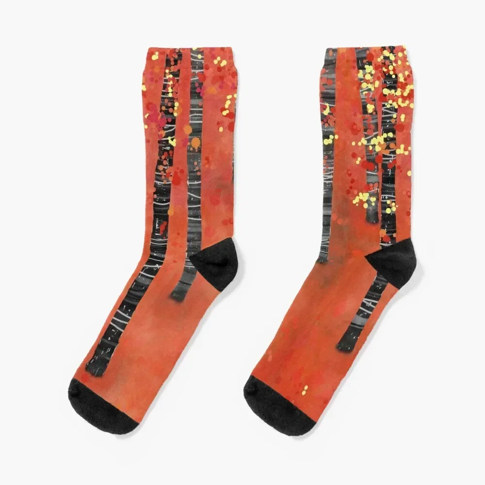 Birches - Autumn Woodland Abstract Landscape Socks professional running Climbing with print Lots Woman Socks Men's