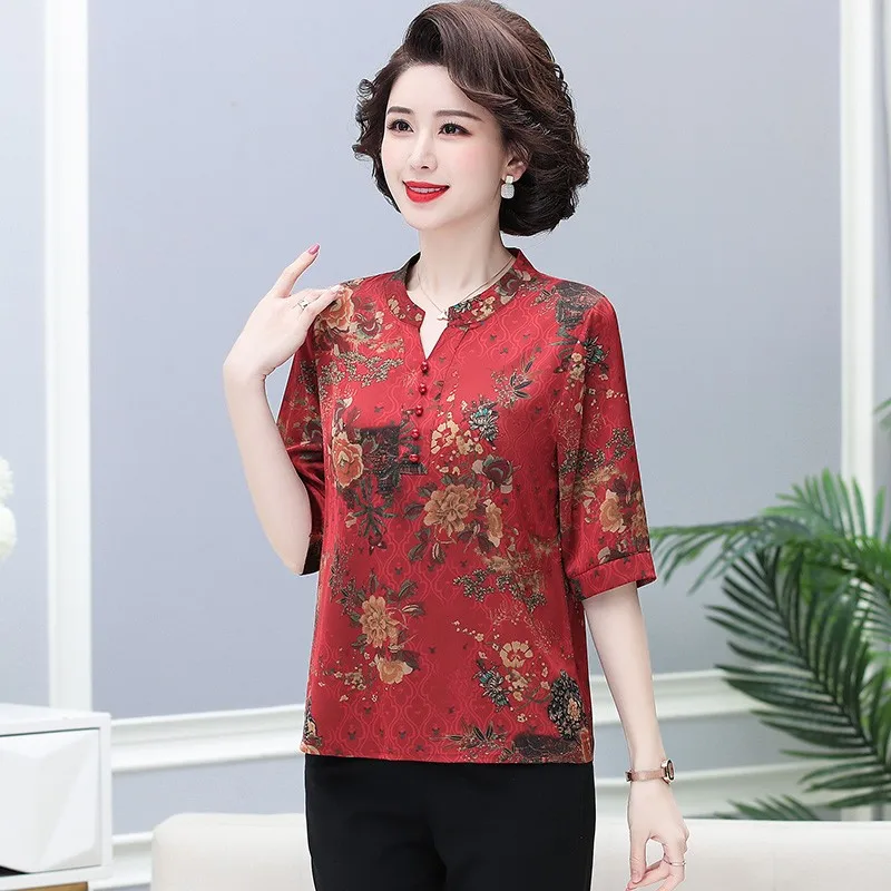 Fashion V-Neck Floral Chiffon Shirt  Fashion Summer Women\'s Clothing Casual Elegant Female short Sleeve Blouse