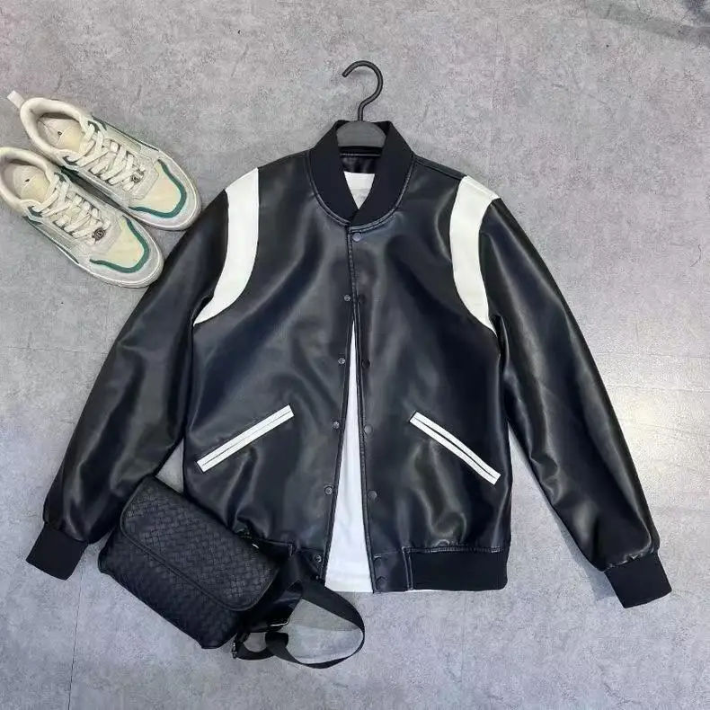 

Classic PU Leather Bomber Jackets Men Vintage Leather Jacket Spring Autumn Baseball Jacket Trench Coats Men's Windbreakers
