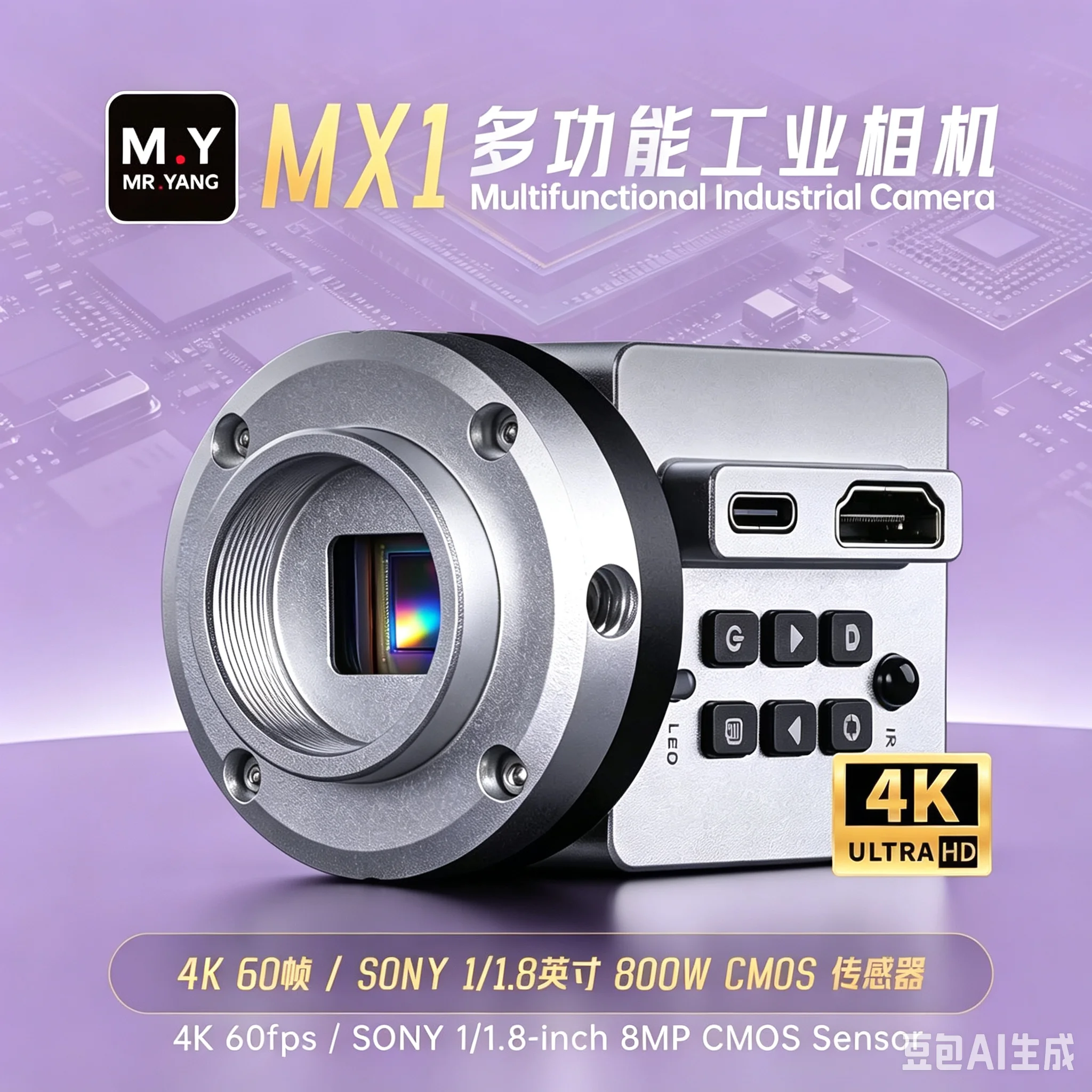 YCS M Y MXI Industrial 4K Camera: 90° Rotation, All-Aluminum Body for Enhanced Heat Dissipation, Continuous Stable Image Output