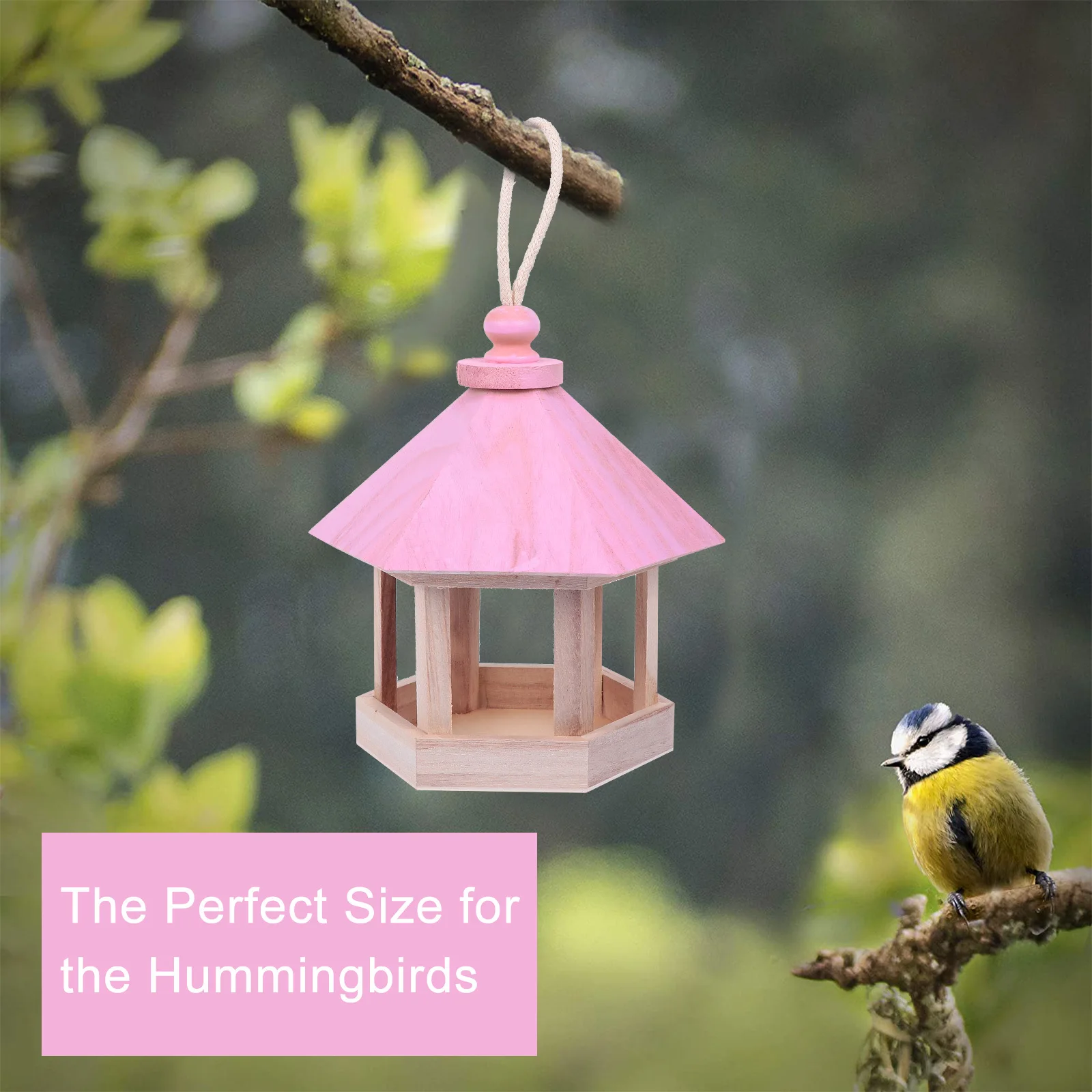 

Wooden Bird Nest DIY Paintable Unfinished Hanging Birdhouse Thick Rope Bird Decorative Birdhouse