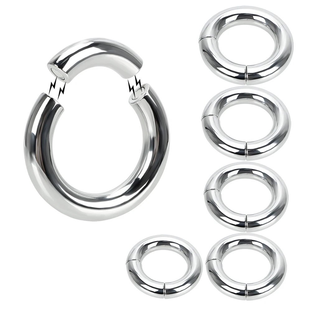 Heavy Duty Male Magnetic Ball  Metal Penis Cock Lock Ring Sex Toys for Men 5 size Scrotum Stretcher  Delay Ejaculation