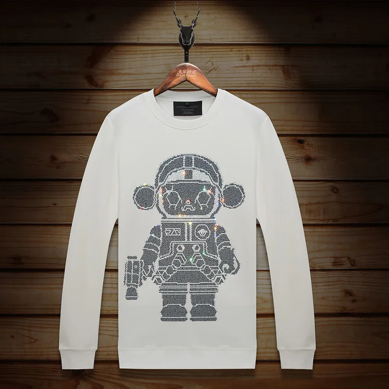 2024 Men Hoodies Sweatshirts Diamonds Cartoon Robot Fashion Streetwear Full Pullover Hoodie Mens Autumn Clothes Ropa Para Hombre