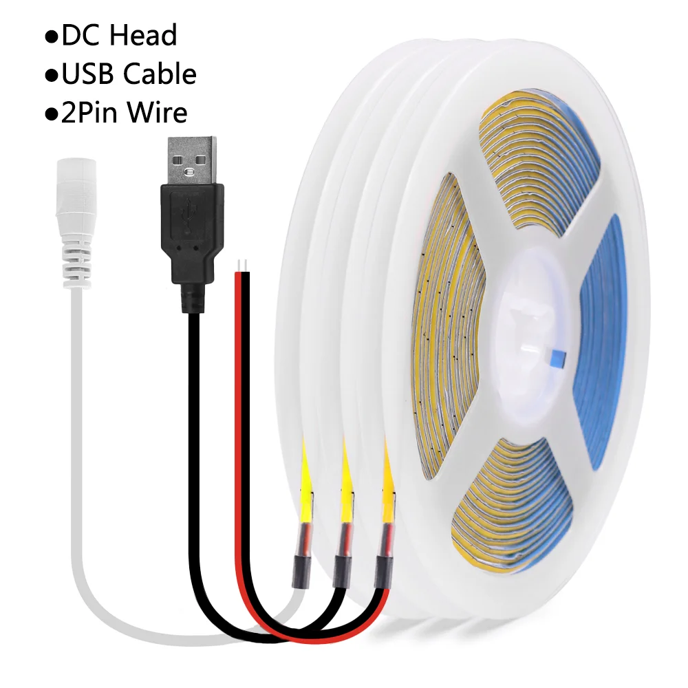 5V COB LED Strip Light 3mm PCB Ultra Thin Flexible Tape 320Leds/m RA90 Dimmable LED Ribbon Warm Natural White Linear Lighting