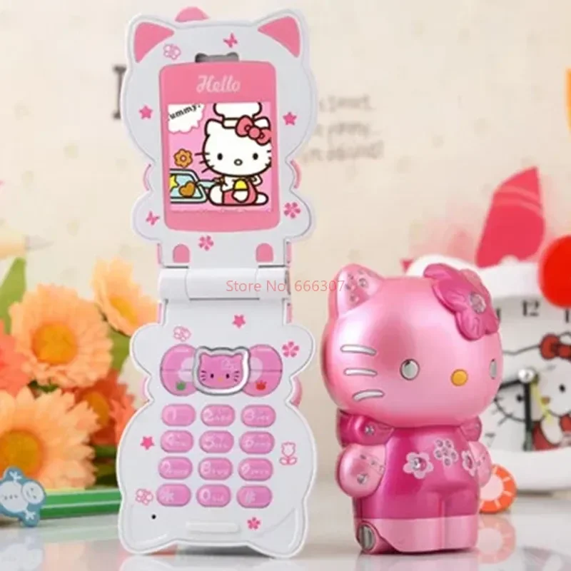 

Милый Раскладной телефон Hello Kitty для девочек для начальной школы мультяшная кнопка с низким уровнем радиации подарок на день рождения