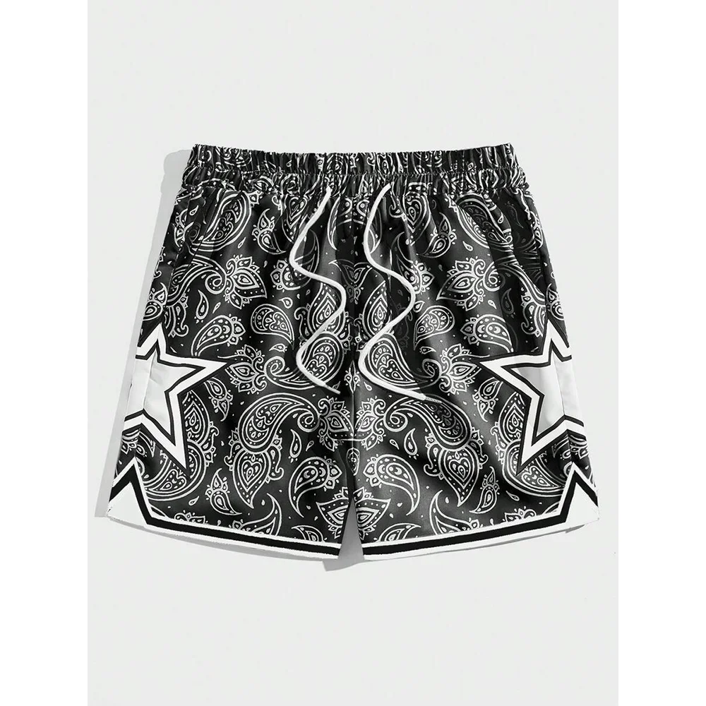 

Мужские летние баскетбольные шорты в полоску с 3D-принтом и звездным принтом, классические свободные быстросохнущие спортивные шорты на шнурке