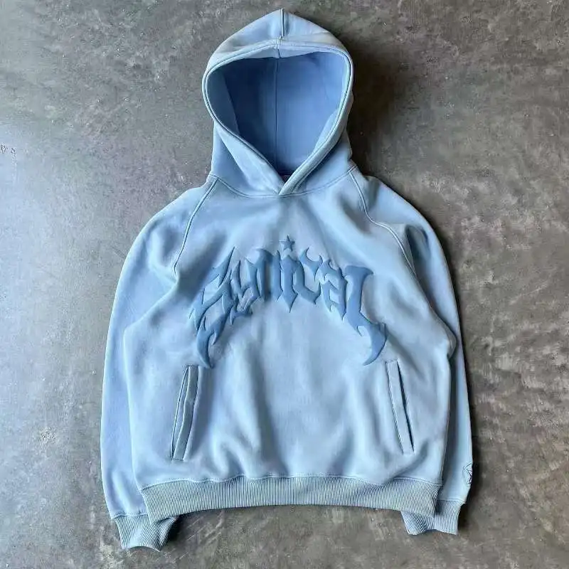 Hoodie estampado com letras góticas retrô americano, roupa de rua de casal, casual, quase branca, punk masculino, hip-hop, tendência solta, moda, novo, 2024