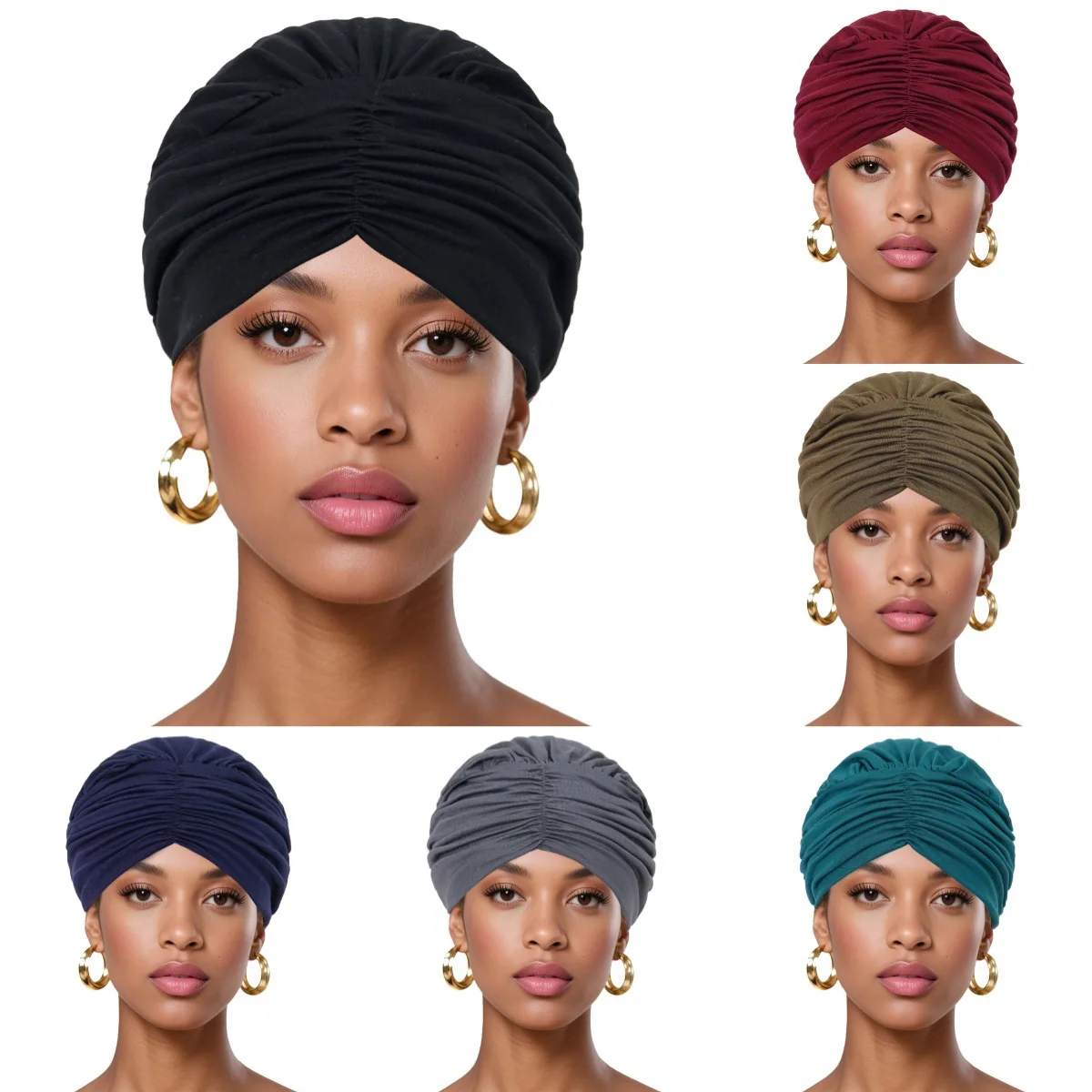 

6PCS/Set Indian Turban Muslim Women Hijab Chemo Cap Beanie Bonnet Hair Loss Headscarf Islam Head Wrap Hat Ruffle Turbante Mujer