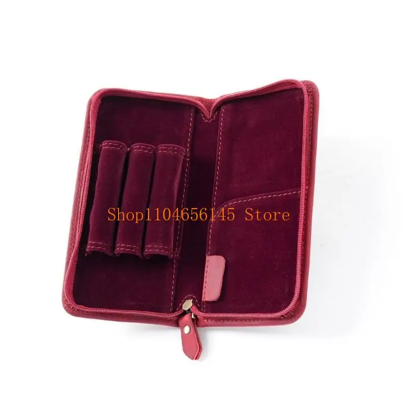 5asd Pencil Case 3 Divided Slots Pen Bag Leather Fountain Pen Case for Students