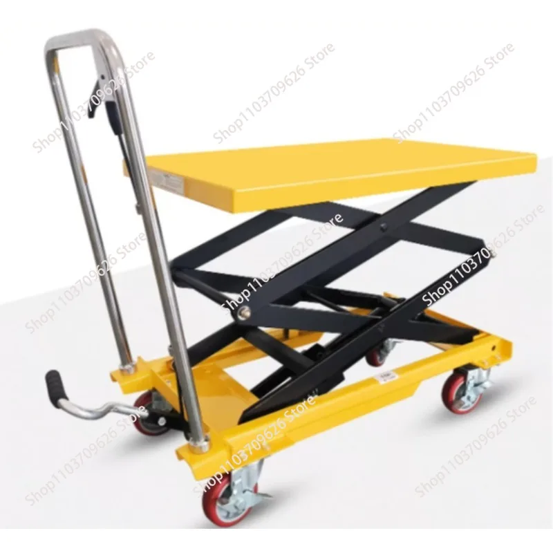 100KG 500KG Mobile Manual Hydraulic Scissor Lift Table Hand Push Small Elevating Platform Moving Lift Machine