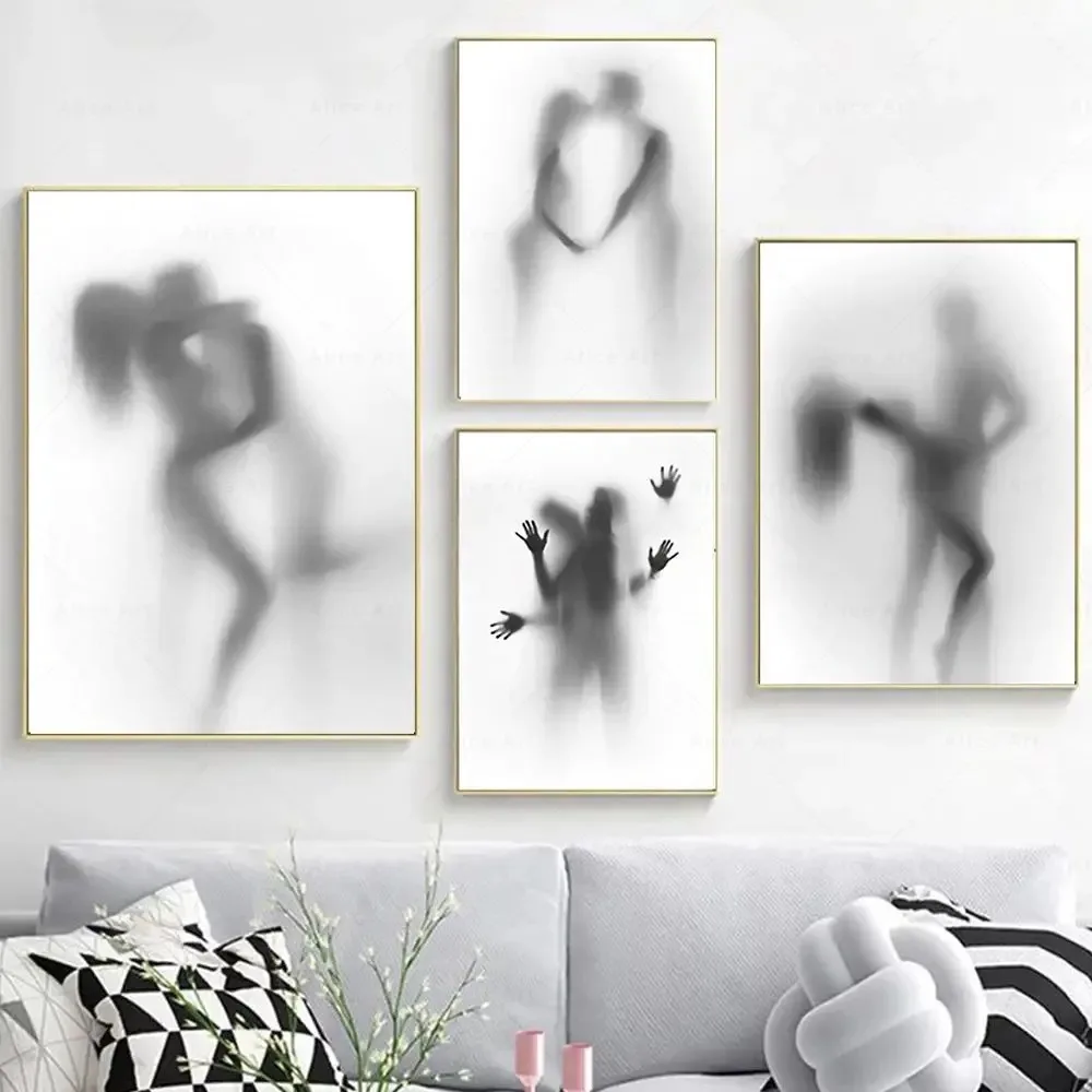 Man Woman Sex Wall Art Canvas Painting Prints Sexy Romantic Couples Posters Naked Obscure Shadow Pictures Bedroom Bathroom Decor