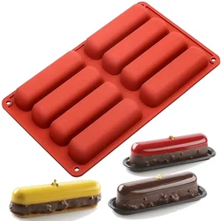 8 Cavity Silicone Cake Mold 3D Long Strip Silione Molds Mousse Cake Silicone Baking Molds French Dessert Chocolate Mold Bakeware