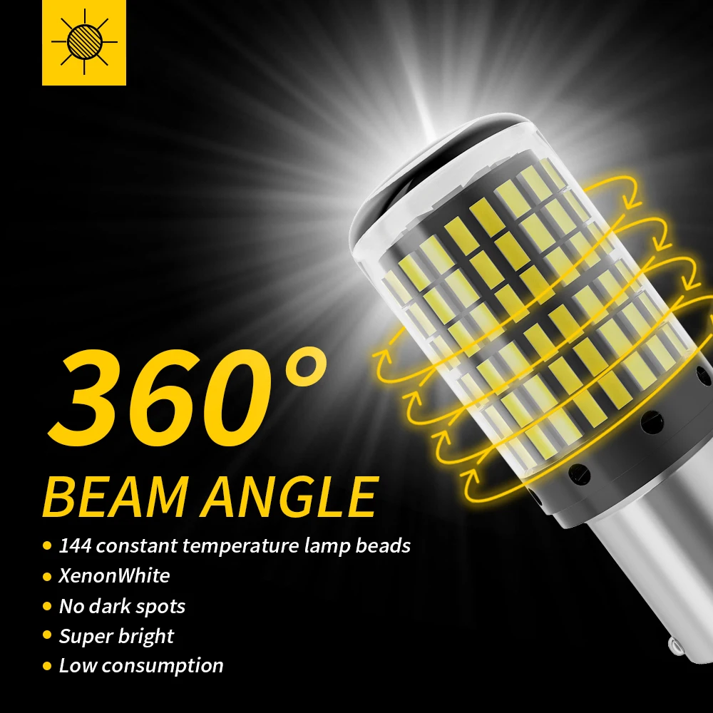 Canbus مصباح إشارة الانعطاف LED ، مصابيح عكسية ، 3014 ، 144SMD ، 1156 ، BA15S ، P21W ، BAU15S ، PY21W ، 1157 ، BAY15D ، P21 ، 5 واط ، 7440 ، 7443 ، جديد ، 2 قطعة