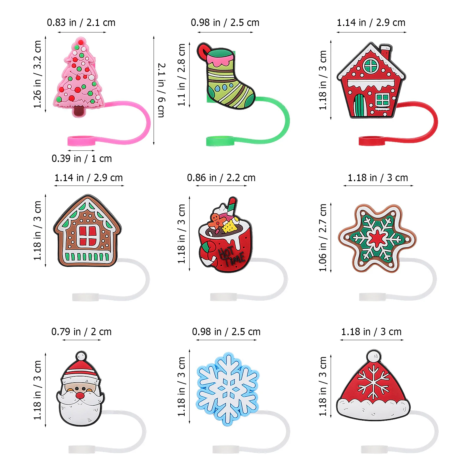 9 Pcs Straw Covers Caps Holiday Toppers Tips Protector Cute for Straws Drinking