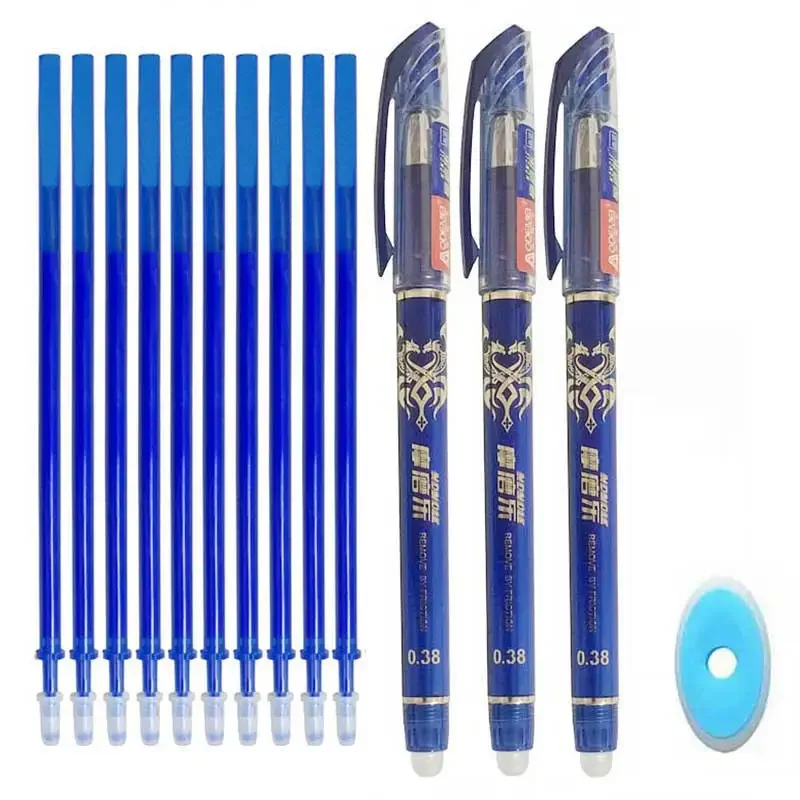 14Pcs/ Lot Erasable Refill Rod Washable Handle Erasable Gel Pen 0.38mm Blue Black Ink School Office Writing Stationery Kawaii